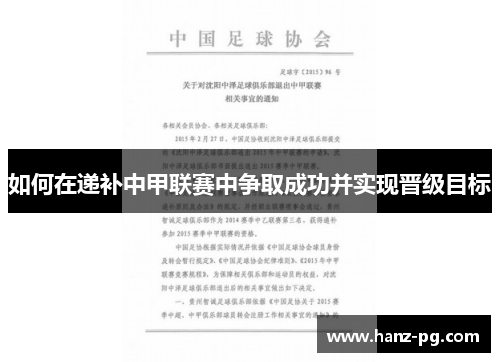 如何在递补中甲联赛中争取成功并实现晋级目标 如何在递补中甲联赛中争取成功并实现晋级目标